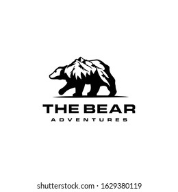 Creative illustration bear with mountain logo icon design vector
