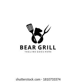 Creative illustration bear silhouette with grill barbecue logo icon design vector