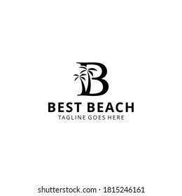 Creative illustration beauty beach with B sign modern minimalist  logo design Vector