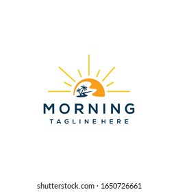 Creative illustration beauty beach morning with sunrise modern minimalist  logo design Vector