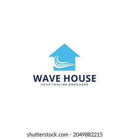 Creative illustration beauty beach wave house modern minimalist logo design vector