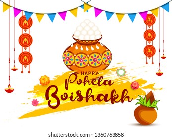 Creative Illustration of bengali new year pohela boishakh greeting card background.