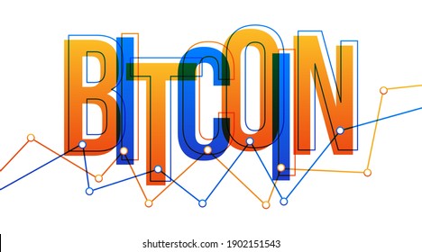 Creative illustration of the 'Bitcoin' word. Horizontal banner or header for the website. Vector illustration.