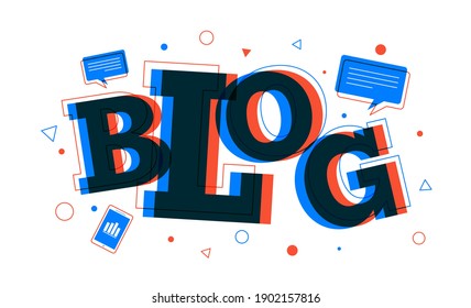 Creative illustration of the 'Blog' word.  Horizontal banner or header for the website. Vector illustration.