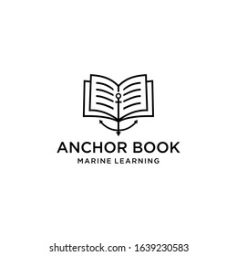 Creative illustration book with anchor Concept logo design template 