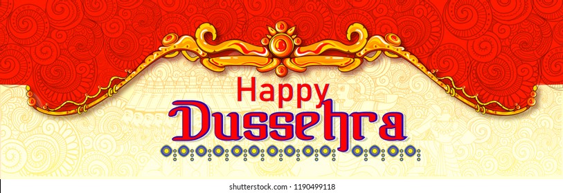 creative illustration of Bow and Arrow of Rama, Happy Dussehra festival of India background