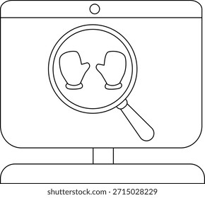 Ilustración creativa de guantes de boxeo con una lupa en una pantalla de computadora.