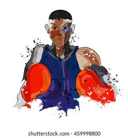 Creative illustration of a boxing player ready to fight on white background for Sports concept.