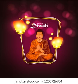 creative illustration of burning diya on happy Diwali, light festival of India