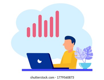 Creative illustration of a business graphic vector. Young business people succeed in their careers, income continues to climb.