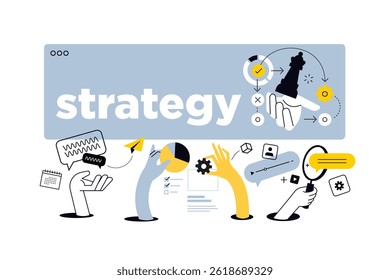 Creative illustration of business strategy. Vector concept for web banner, social media banner, business presentation, marketing material. 