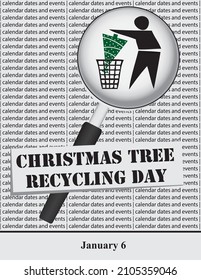 Creative illustration for calendar dates and events in january - Christmas tree recycling day