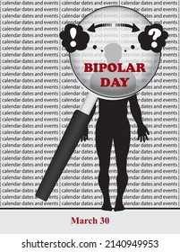 Creative illustration for calendar dates and events in march - World Bipolar Day