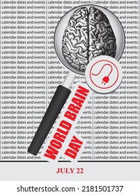Ilustración creativa de fechas y eventos del calendario en julio - Día Mundial del Cerebro