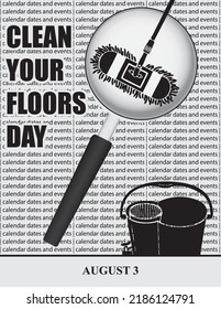 Creative illustration for calendar dates and events in August - Clean Your Floors Day