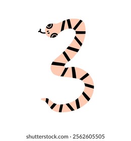 Creative illustration of a cartoon snake symbolizing the number three. Snake symbol of the year. Vector hand drawn bold illustration