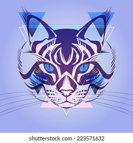 Creative illustration of a cat in a hipster style 