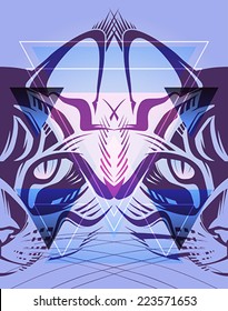 Creative illustration of a cat in a hipster style 