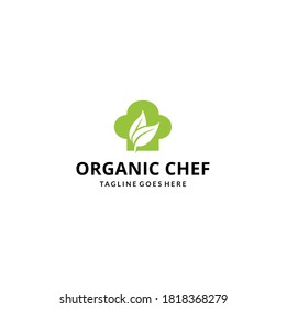 Creative illustration chef hat restaurant with green leaf logo design Vector sign template