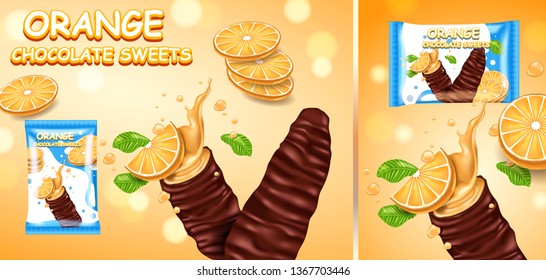 Creative illustration of chocolate candy. Package design for new product. The combination of lemon and chocolate in dynamic concept.