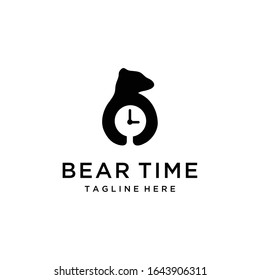 Creative Illustration clock and bear sign logo design template