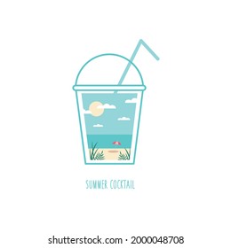 Creative illustration with cocktail and summer beach