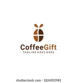 Creative illustration Coffee bean with gift ribbon sign logo design template