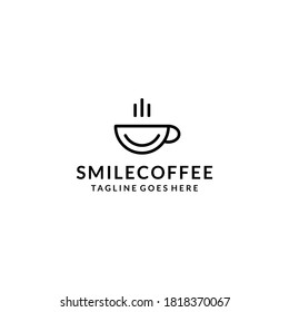 Creative illustration Coffee cup with smile logo design Vector sign template