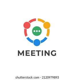 Creative illustration colorful meeting logo vector with discussion talk icon 