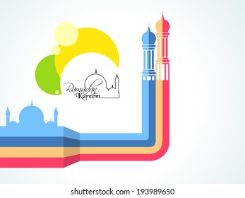 Creative illustration of colourful mosque for holy month of muslim community Ramadan Kareem. Stylish poster, banner or flyer design. 