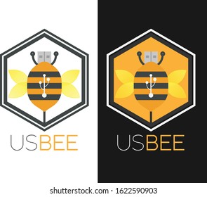 Creative illustration of combination between USB and BEE. USB flash drive stick symbol. Minimalist design with high resolution vector graphic.