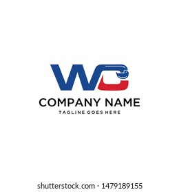 Creative illustration combination letter WC where letter C is an excavator logo design.