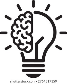Creative illustration combining brain and light bulb symbolizing innovation and ideas