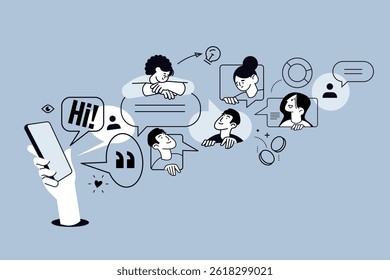 Creative illustration of community, social media, communication, chatting. Vector concept for web banner, social media banner, business presentation, marketing material. 