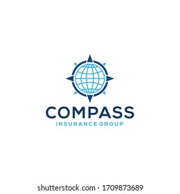 Creative illustration compass icon with globe Concept logo design template 