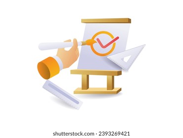 Creative illustration concept of drawing a check mark on canvas