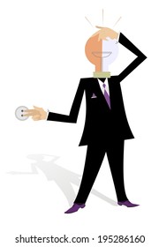 Creative illustration concept with men, lamp and charging source