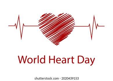 Una ilustración creativa del concepto del Día Mundial del Corazón, una pancarta o un afiche. La pancarta web del Día Mundial del Corazón ilustra la línea del latido rojo para aumentar la conciencia sobre la salud.