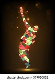 Creative illustration of a Cricket Bowler, made by colorful abstract design on shiny brown background.