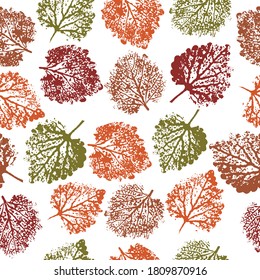 creative illustration. cute pattern of beautiful prints of leaves painted watercolor by hand. original creative illustration.