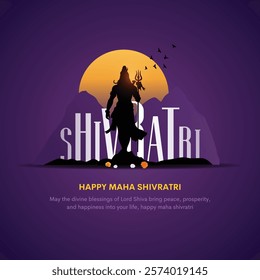 creative illustration of damru with lord shiva, maha shivratri indian religious festival banner social media post template with calligraphy text effect