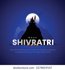 creative illustration of damru with lord shiva, maha shivratri indian religious festival banner social media post template with calligraphy text effect