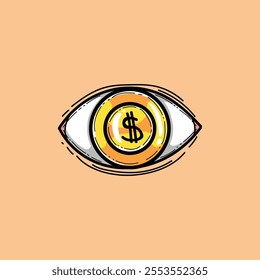 Creative illustration depicting an eye with a dollar sign, representing financial focus, money, or investment. The image combines elements of vision and currency for innovative conceptual art.