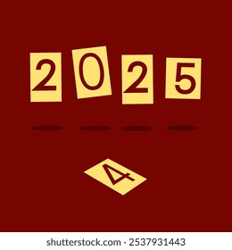 Creative illustration depicting the transition to the new year 2025, with a fallen number 4 symbolizing change and new beginnings.