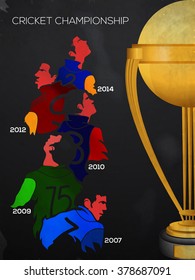 Creative illustration of different team players with golden trophy for Cricket Championship concept.