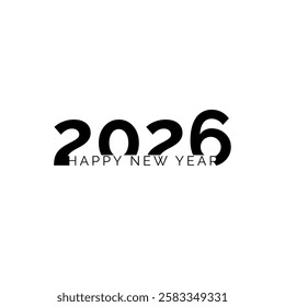 A creative illustration displays the year 2026 along with the phrase Happy New Year. The modern design emphasizes excitement and new beginnings, inviting celebration.