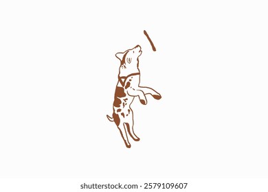 creative illustration dog training to catch wood with line art styles. silhouette dong training illustration design vector isolated on white background