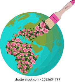 Creative illustration for Earth Day. Paint the planet with spring colors.