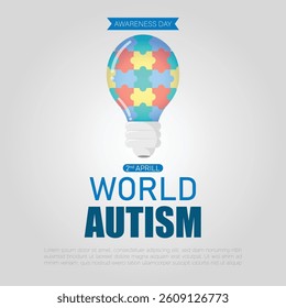 A creative illustration featuring a light bulb made of colorful puzzle pieces, symbolizing ideas and awareness for World Autism Awareness Day.