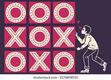 Creative Illustration Featuring Tic-Tac-Toe and Romantic Affection Concept